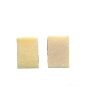 Two pale coloured soaps. Left one is pale yellow and right one is pale pink